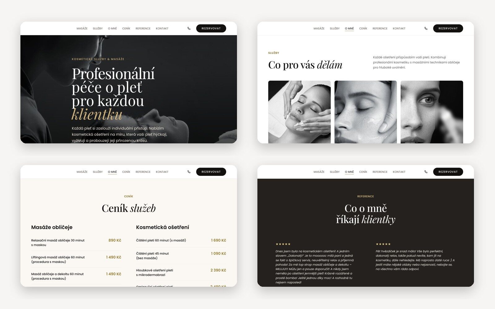 Ukázka webu pro kosmetický salon – úvod, služby, ceník a recenze