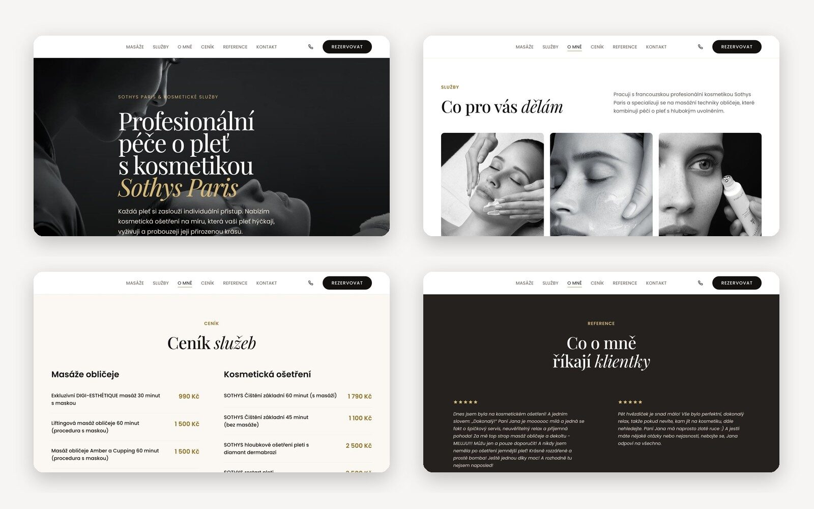 Ukázka webu pro kosmetický salon – úvod, služby, ceník a recenze